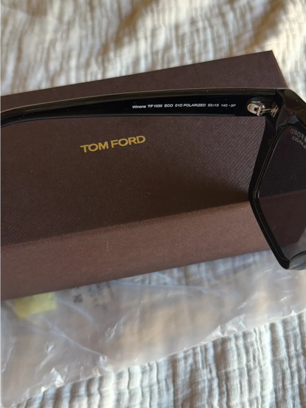 Tom Ford Polarized Black Square Women's Sunglasses with Gold T Accent